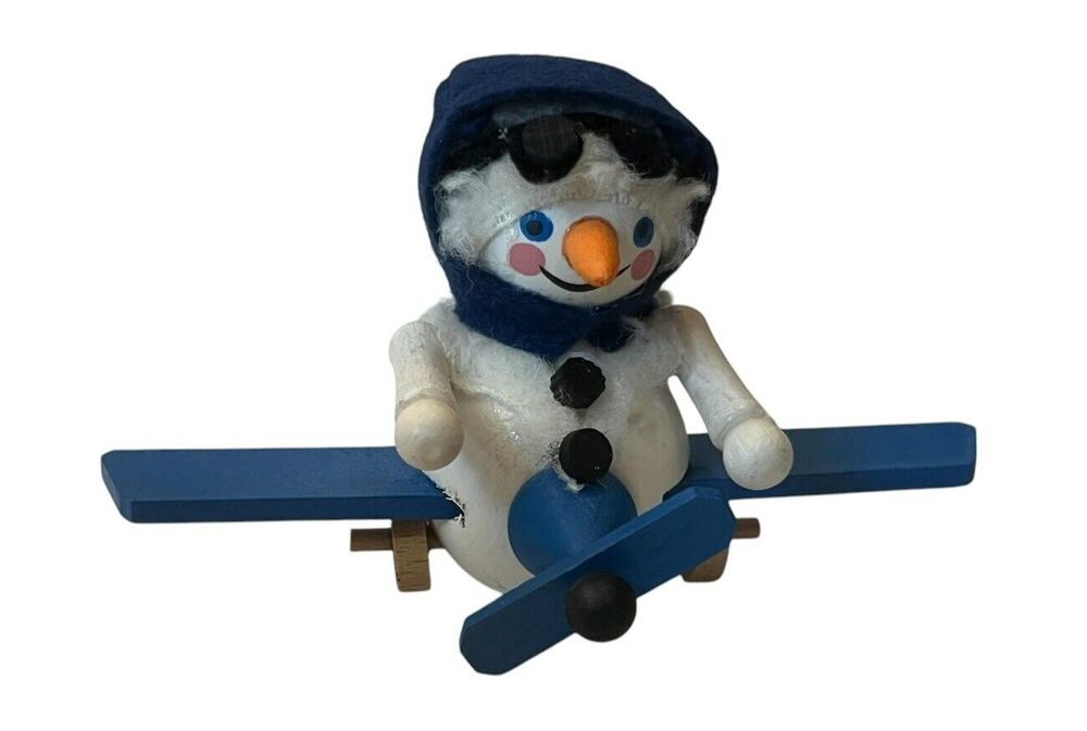 Steinbach Snowballs Airplane Plane Pilot Ornament Germany In Orig Box VTG